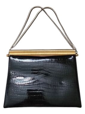 Vintage Koret 50s/60s Black Croc-Embossed Evening Bag with Gold Accent